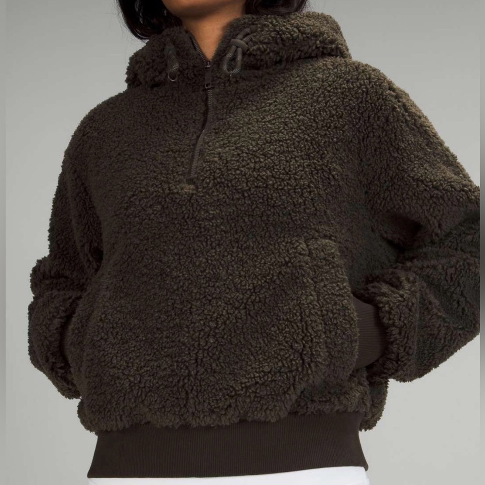 Lululemon Sherpa Fleece 1/2 Zip Hoodie Dark Olive Green Size 10 Pullover